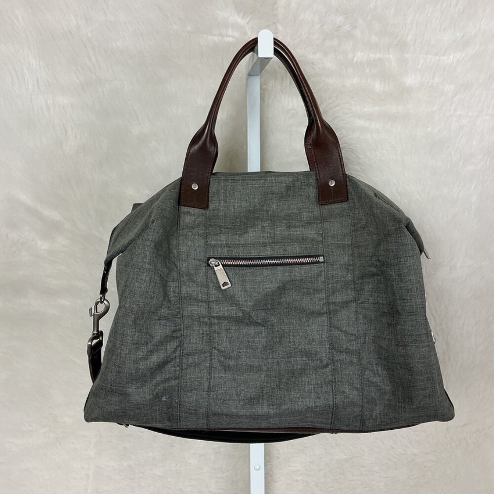 Jack Spade Tech Oxford Wing Gray Nylon Brown Leather Overnight Travel Duffel Bag